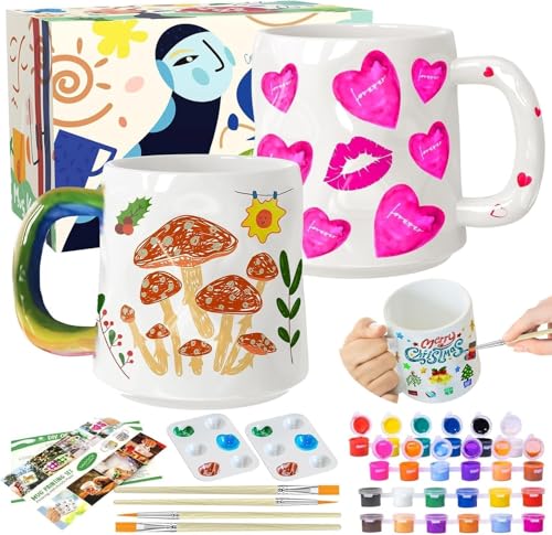 ONLYFUN Kit de peinture pour tasse en céramique - Kit de bricolage avec peintures, pinceaux et instructions, Idéal pour adultes, enfants et projets créatifs à la maison