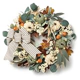 Valery Madelyn 24-inch Farmhouse Wreath with White Pumpkins