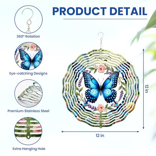 Image of FLAGWIX Butterfly Wind Spinners Outdoor - 3D Stainless Steel Metal Spinner 12 in - Birthday Gifts for Mom, Butterfly Gifts for Women, Yard Decorations Outdoor, Garden Decor