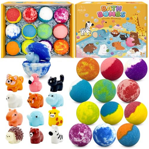 Bath Bombs for Kids with Surprise Toys Inside 12 Pack Natural Bubble Bath Fizzy Gift Set for Girls Boys Organic Kids Safe Handmade Birthday Christmas and Party Favor Stocking Stuffers