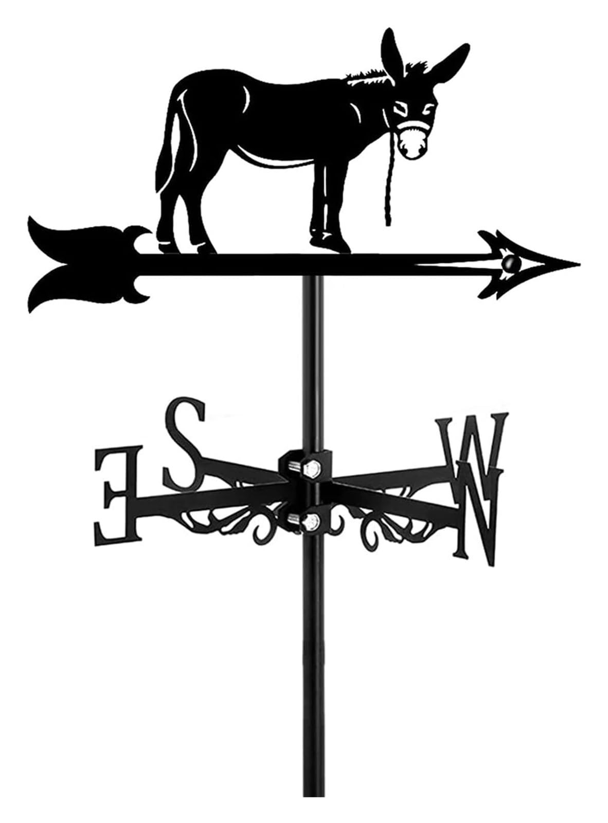 TAXXII Donkey Weathervane Ornament Weathercock,Vintage Weather Vane Direction Indicator for Outdoor Garden Roof Paddock Decoration with Mounting Bracket,Black,Donkey(Black)