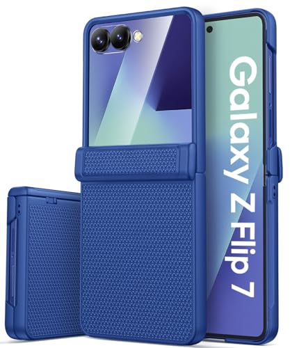 Image of Vihibii for Samsung Galaxy Z Flip 7 Case Slim with Rugged Hinge Protection & Outer Screen Protector & Non-Slip Texture, Durable Shockproof Protective Phone Case for Galaxy Z Flip 7 5G 2025, Navy Blue