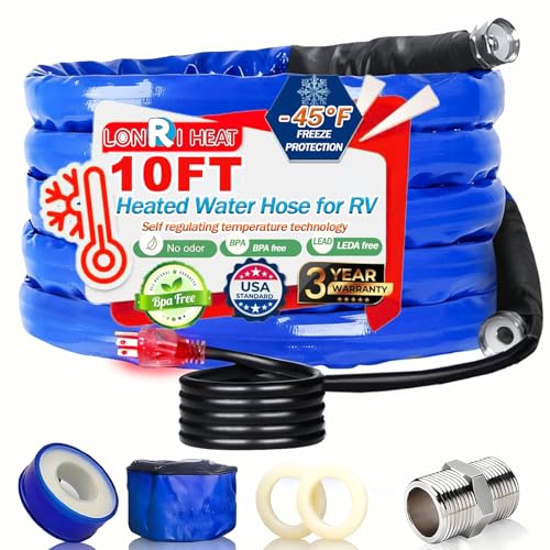 Image of 10FT Heated Rv Water Hose Camper Water Drinking Water Safe Garden Hose -45 ℉ with Electrically Heated, Lead and Bpa Free, 3 /4 inch Adapter, Led Plug, for Rv Camper /Home Winter Accessoriesose
