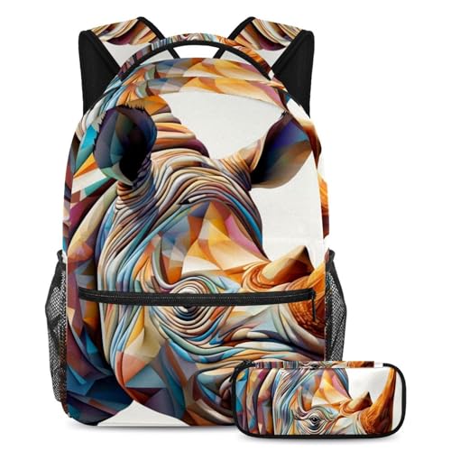 Sac à dos Art Mosaic Rhino grand format pour le collège et les sorties