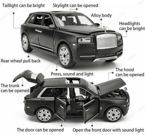 Image of Die-Cast Car Model 1:32 Scale Cullinun | Alloy Metal Car with Openable Doors, Hood & Trunk | LED Headlight & Taillight with Sound | Pull Back & Go Toy for Collectors & Kids