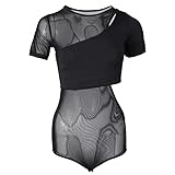 Yhhsgscr Latin Dance Training Outfit Bodysuit for Samba Rumba Cha Cha Dancewear Women's Tango Dancing Tops Mesh Splice,B,L