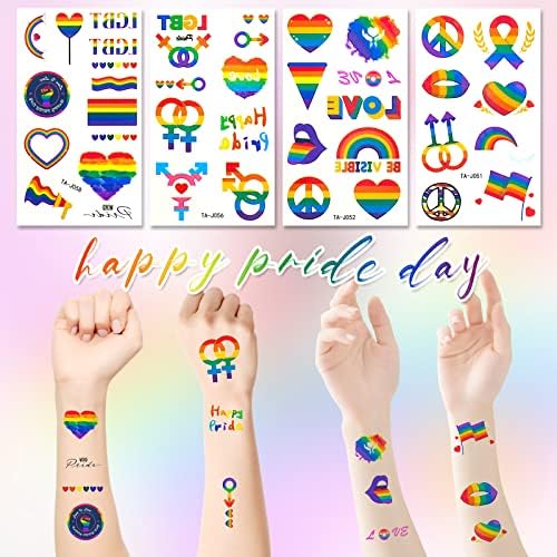 Meetory Pride Flag Bunting, 26PCS Rainbow Flag Gay Pride Accessories, 5FT X 3FT LGBT Flag, Lesbian Bisexual Flag , Hand Flags Banner Pride Tattoos Badge Bracelet for Parade Celebration Party