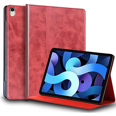 NANRUIL for Ipad Air 11-inch Case M2 2024 and Air 5th/4th Gen 10.9-inch Genuine Leather Cover Protective Shell for 2022/2020,Auto Wake/Sleep.Red Cover