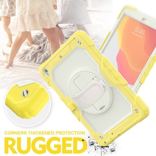 SIBEITU Case Compatible with iPad 9th/8th/7th Generation with Screen Protector Pen Holder, iPad Case 10.2 Inch, Heavy Duty Protection Cover W/Stand Hand Shoulder Strap for iPad A2602 A2197