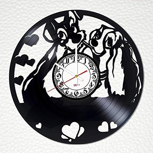 BorschToday Lady and The Tramp Handmade Vinyl Record Wall Clock - Get Unique Nursery Room Wall Decor - Gift Ideas for Kids Teens, Sister ??“ Animation Cartoon Unique Design