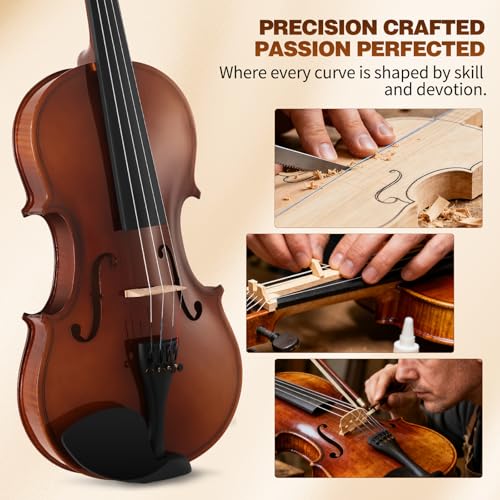 MUSTAR Violin, 4/4 Violin for Beginners, Classic Violin 4/4 Full Set with Bow, Rosins, Hard Case, Mute, Fingerboard Stickers, Shoulder Rest, Beginner KIt for Adults,Kids