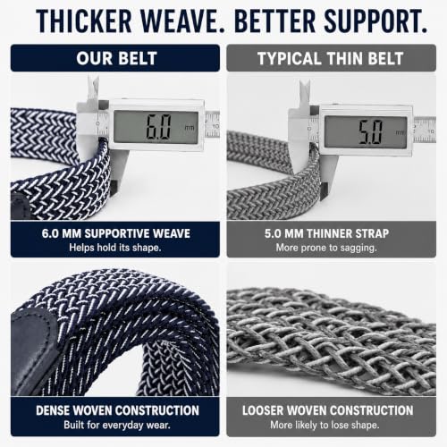 Image of Stretch Belts for Men, Elastic Belt for Golf & Casual Wear | Braided Nylon Belt, Woven Stretchy Belt, Breathable No Hole, Pairs with Jeans, Shorts and Chinos, Gift-Boxed 1 3 /8 inch