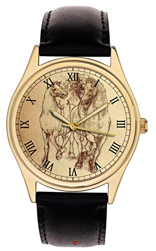 Leonardo Da Vinci Arte Ecuestre Running Horses Sepia pergamino Arte Reloj de Pulsera