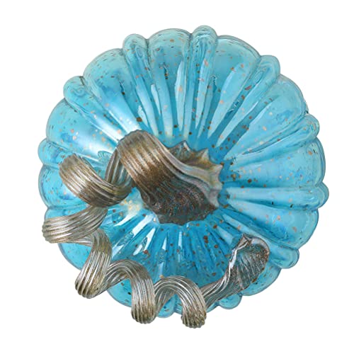Glitzhome 5.12 Inch Hand Blown Blue Glitter Glass Pumpkin Table Accent For Fall Harvest & Thanksgiving Decorating #TOP6