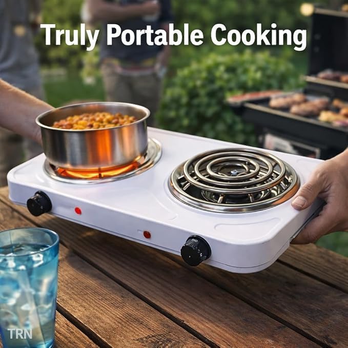 Image of Electric Double & Single Burner Hot Plate Portable Cooktop with Dual Adjustable Temperature Control | Electric Stove for Home, Hostel, Office, Travel, Dorm, Camping & Emergency Cooking (2000W)