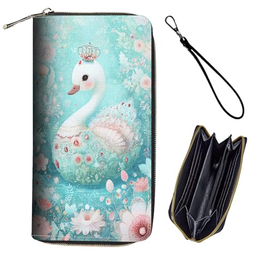 Bxgolkgd Womens Wallet, RFID Blocking Leather Wallet,Large Capacity Wallet Credit Card Holder PU Leather Ladies Clutch with Zipper Coin Pocket - Cute Swan with Ravenn
