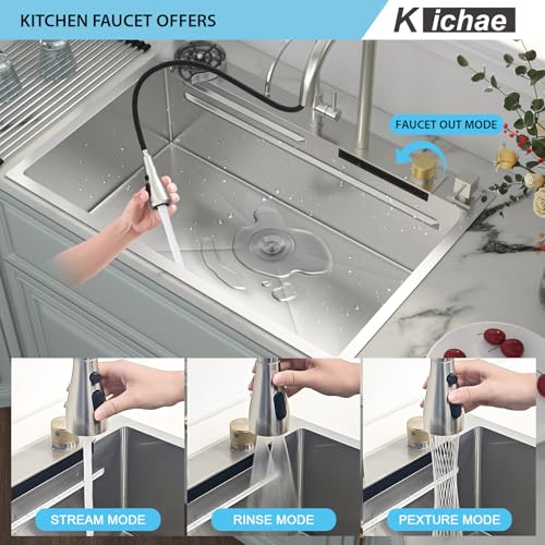 Image of Kichae 33x22 Waterfall Kitchen Sink Drop In Stainless Steel 16 Gauge Smart