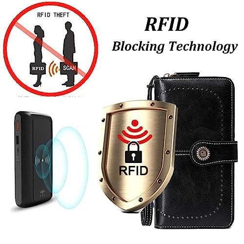 Image of Women's RFID Blocking Wallet Large Zip Around Leather Clutch with Wristlet | Large Capacity, 23 Card Slots, 2 ID Windows, Phone Holder, Soft PU Leather, RFID Secure, Coin Pocket, Checkbook Holder