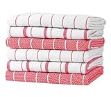 Zeppoli Classic Kitchen Towels - 6 Pack 100% Natural Cotton Towel Set, Reusable Wash Cloths, Absorbent Dish Towels, Machine Washable Hand Towels, Kitchen Essentials, 20� x 28� - Red VAR