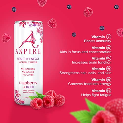 Aspire Healthy Energy Drink - 36 Can Bundle - Raspberry Acai, Apple Acai, Lemony Lime - Zero Sugar, Calories Or Carbs – Contains Natural Caffeine, Vitamins B & C - No Jitters Or Crash – 12Oz Cans #TOP3
