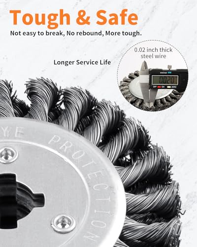 Image of 4.7 inchx 4 inch Twisted Steel Wire Wheel Multi Surface Texturing, 0.02 inch Coarse Knotted Wire Brush Drum Surface Conditioning Tool for Metal Removing Rust Wood Grain Restoration-3 /4 Quad Keyway