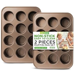 Nutrichef muffin pans for baking nonstick 2 piece cupcake tin w 12 cups carbon steel stackable cup cake tray dishwasher safe gold  urban country home decor