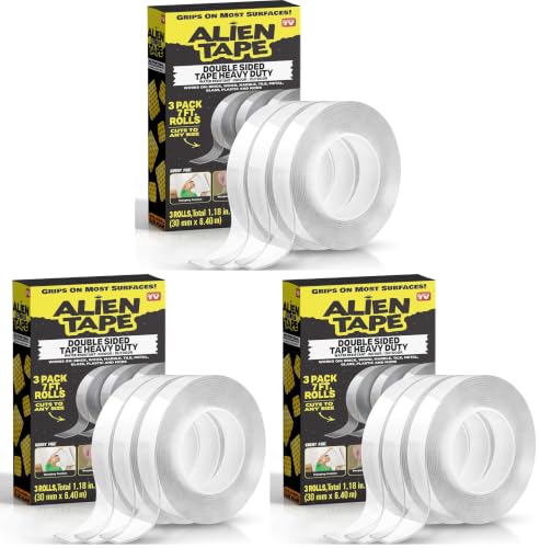 Image of ALIEN TAPE Nano Double Sided Tape, 21-ft Multipurpose Removable Adhesive Transparent, Grip Mounting Washable Strong Sticky Heavy Duty for Carpet Photo Frame Poster Decor - As Seen On TV (Pack of 3)