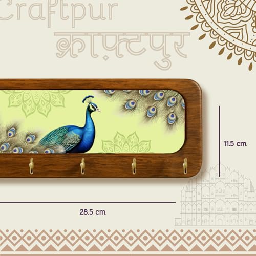 Image of Stylish Wooden Key Holder for Wall | Cute Key Holder for Home Decor | Key Holder Stand with 5 Hooks | Wall Mounted Key Hanger| (Peacock keyholder)