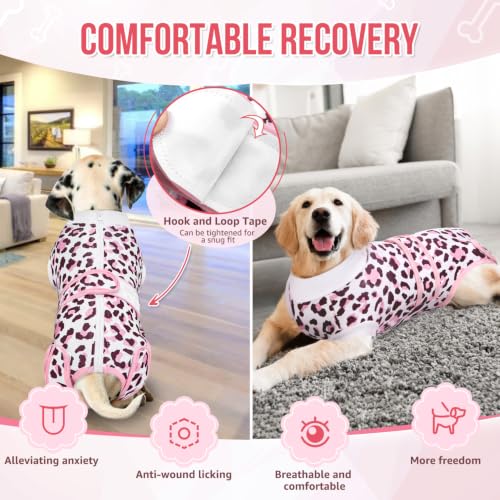 Image of Lukovee Recovery Suit for Dogs, Female Male Spay Neuter Post Surgery Suit | Zipper on Onesie,Soft Breathable, Adjustable Abdominal Wounds Prevent Licking, Cone E-Collar Alternative (Pink Leopard, XL)