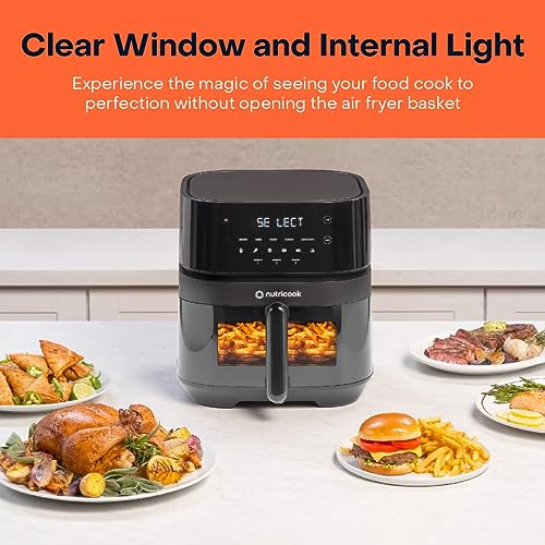 Nutricook Air Fryer 3 Vision with Clear Window and Internal Light by Caliber Brands,  5.7L, Air Fry, Roast, Bake, Dehydrate & Reheat, 6 Presets, AF357V, Black, 1700 Watts, 2 Year Warranty
