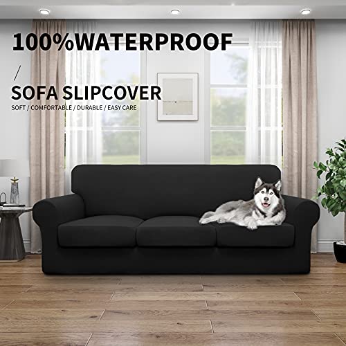 Image of Easy-Going Waterproof 4 Pieces Stretch Couch Cover for 3 Cushion Black