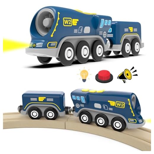 PTooTP Tren Juguete para Niños, Tren eléctrico de Juguete con Luz y Sonido, Brio Tren de Locomotora de acción con Pilas, Juguetes de ferrocarril de Madera, Juego de Tren de Motor, Coche de Juguetes