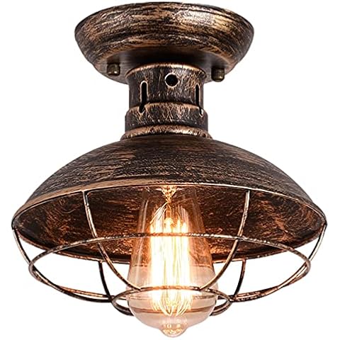 Qcyuui Industrial Ceiling Light with Metal Cage, E27 Semi-Flush Pendant Lighting Fixture, Oil Rubbed Bronze Chandelier for Farmhouse Porch Kitchen Bathroom Cover