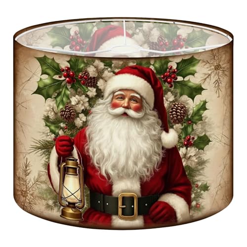 Lampshades Lamp Shades Boho 1 Pack Vintage Christmas Santa Claus Xmas Tree Retro Red Suit Holly Light Shade for Table Lamps Floor Lamps Drum Lamp Shades Lampshade Replacement