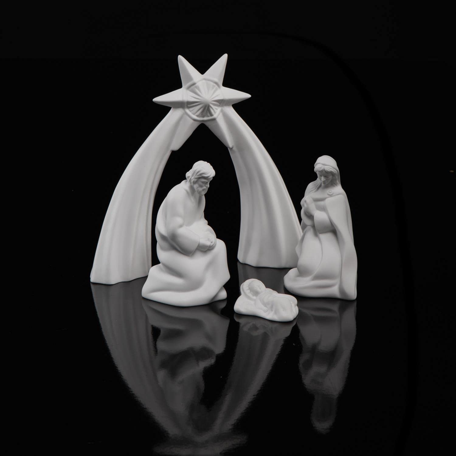 Goebel Kaiser Porzellan Krippen-Set: Krippe mit Maria, Josef, Jesuskind und Sternenbogen