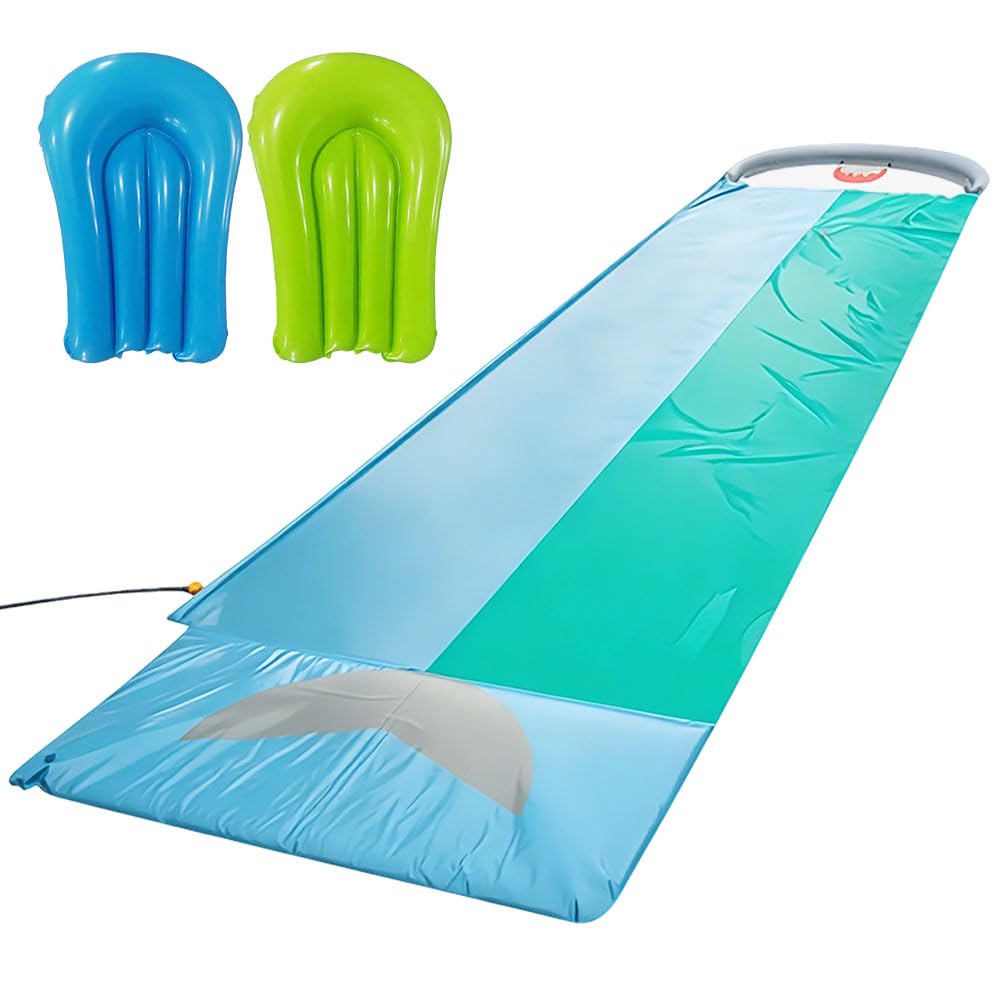 Mineup Wasserrutsche Garten 550x140cm mit 2 Bodyboards Doppelrutsche Eingebautem Sprinkler