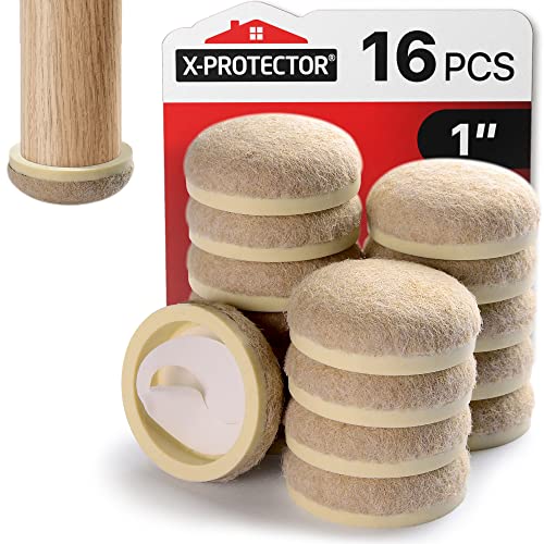 Filzpads X-Protector - 16 PCS Filz-Möbelpads - 25mm geformte Bodenschoner für Möbelbeine - Stuhlgleiter für Hartholzböden - Anti-Kratz-Möbel-Fußpads Cover
