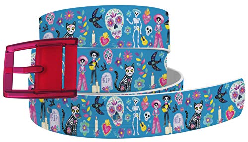 Halloween or Cosplay Costume Belt for Men, Women & Kids (Day of the Dead Belt with Hot Pink Buckle)