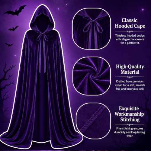 Image of Women's Halloween Costume Include Purple Velvet Cloak and Waist Belt