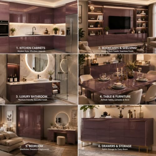Image of HOME13 Brown Self Adhesive Wallpaper Glossy Vinyl Wall Sticker Decorative Removable Peel & Stick Kitchen Wallpaper for Cabinet Counterop Table (20x120 Inch)