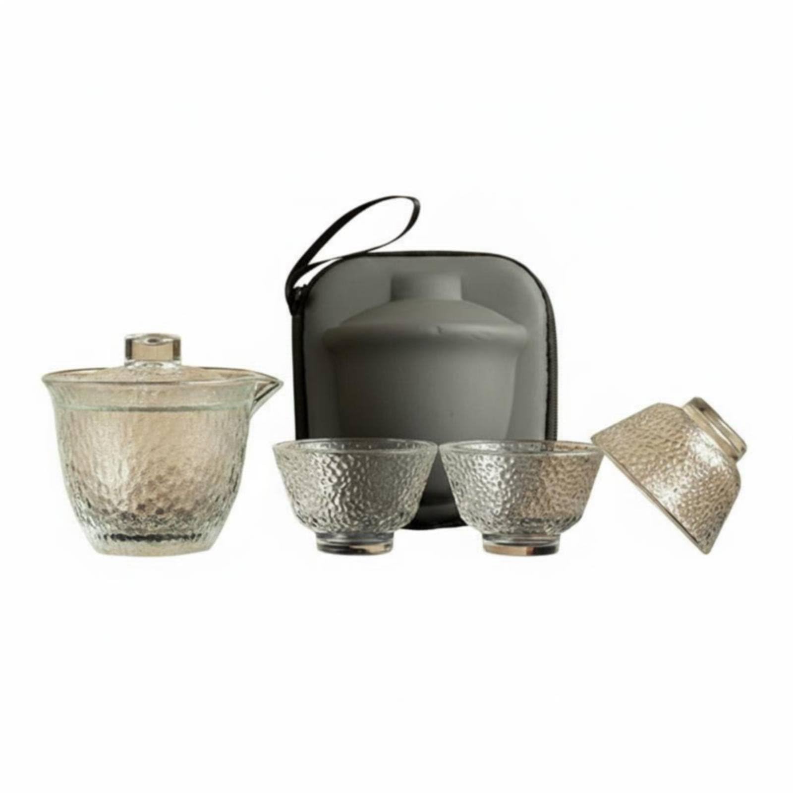 Enakshi® Compact Design Portable Tea Set Ideal Gift Travel Tea Set All in Single Teaware Heat-Resistant for Travelers, Office Workers, Outdoor, Camping, Glass Hammer Pattern-image-14