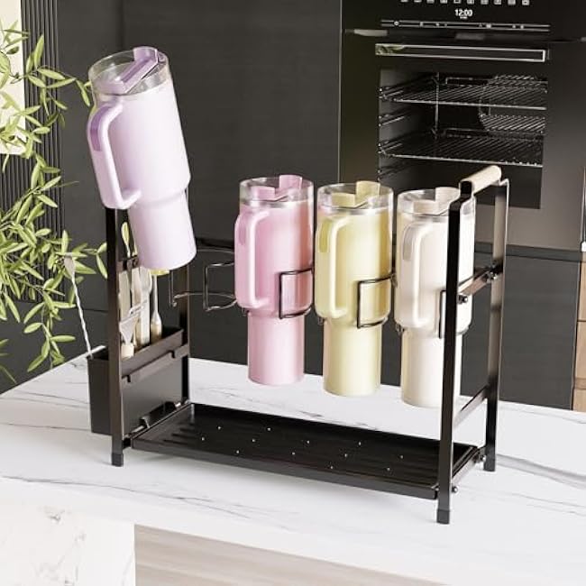 Tumbler Organizer Cup Holder Water Bottle Storage Rack for Kitchen Cabinet or Counter Top