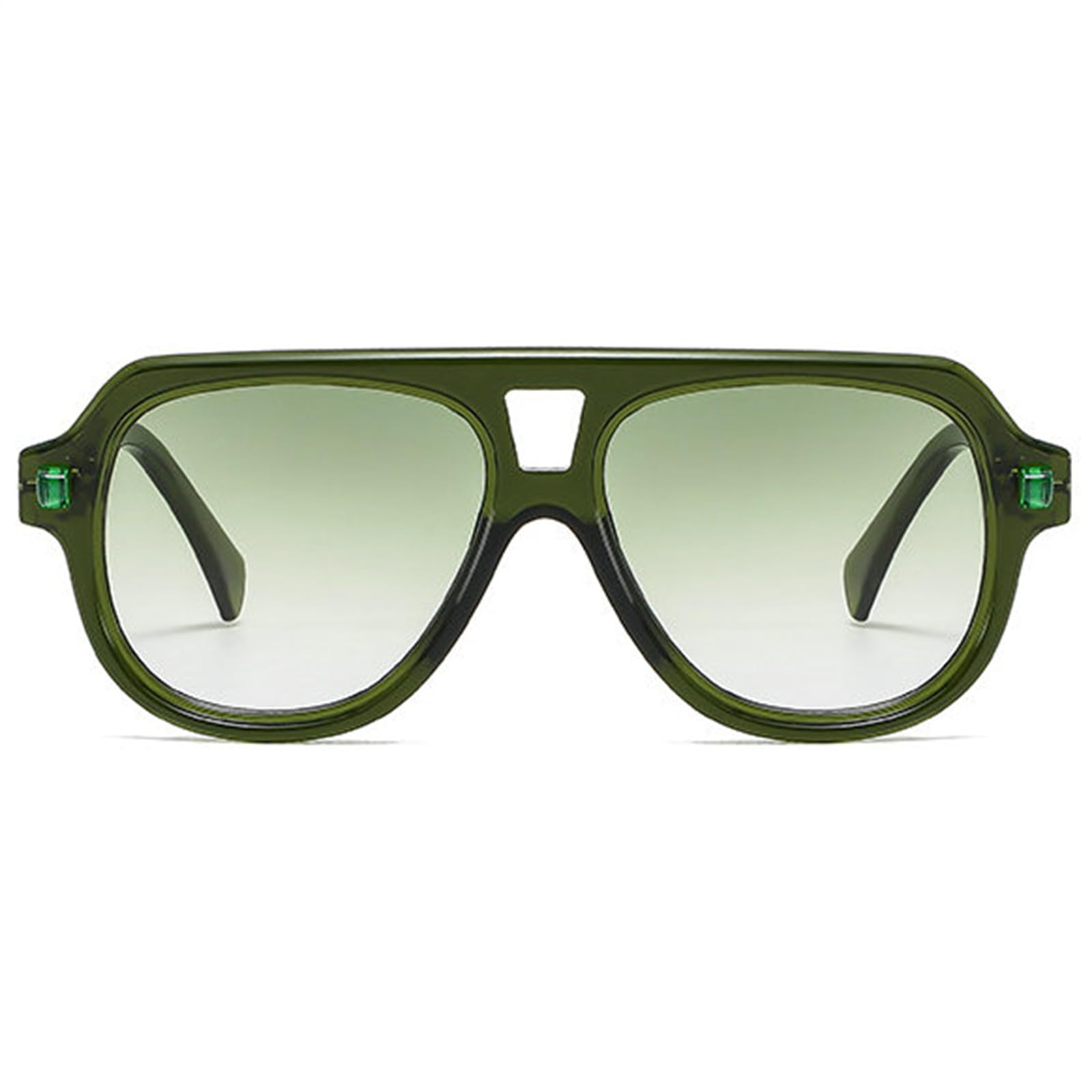 willochra Retro Double Bridges Pilot Men Rivets Sunglasses Fashion Clear Gradient Shades UV400 Women Punk Sun Glasses (green)