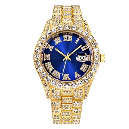 Montre Hip Hop homme bleu doré le cadeau idéal avec strass scintillants