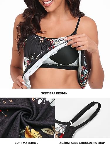 Image of Air Curvey Camisole for Women Bulid in Bra Casual Flowy Cami Adjustable Spaghetti Strap Tank Top Pleated Loose Fit S-XXXXL