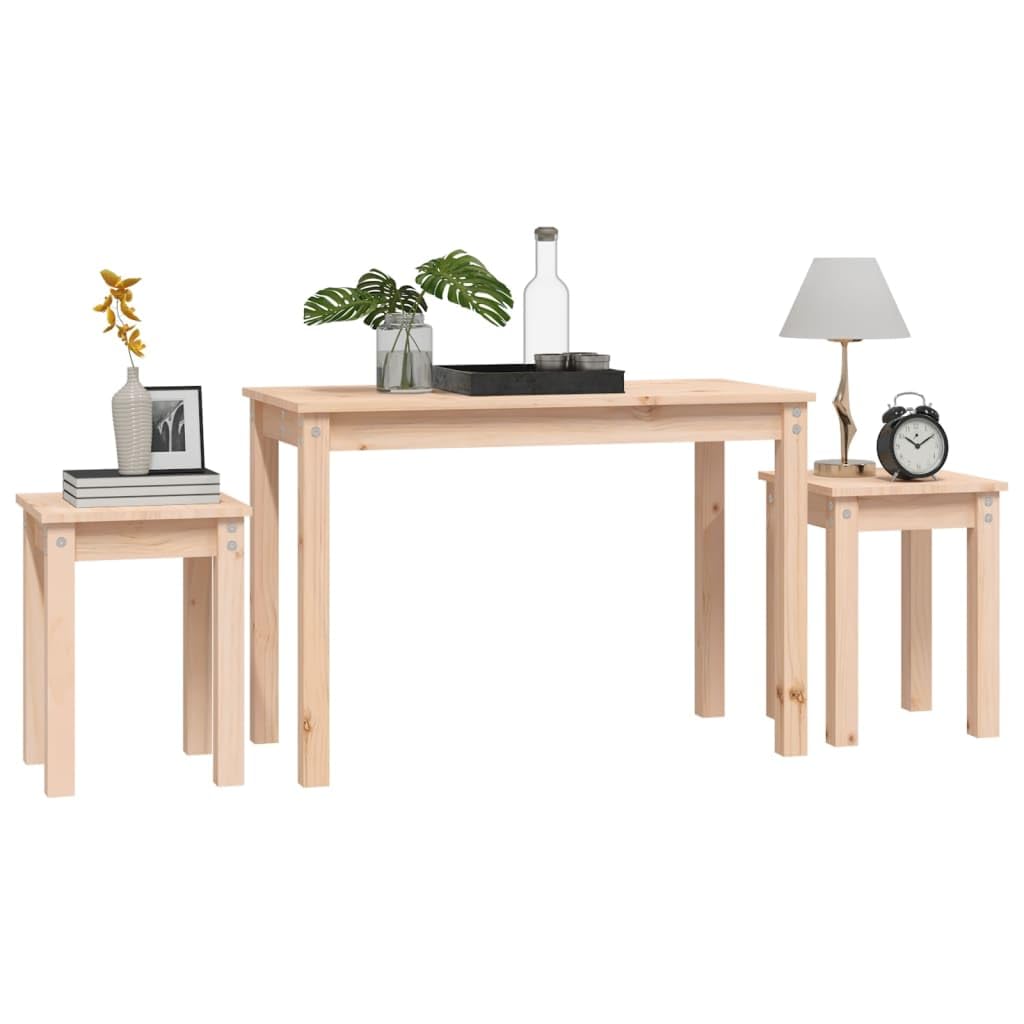 Juego de 3 mesas auxiliares de madera maciza de pino, 80 x 40 x 55