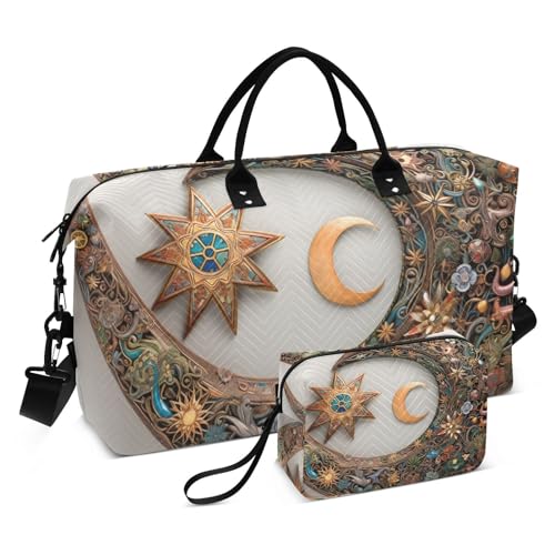 Large Travel Duffel Bag, Moon and Star Sports Tote Gym Bag, Shoulder Weekender Overnight Bag for Women Men, Carry On Luggage with Toiletry Bags