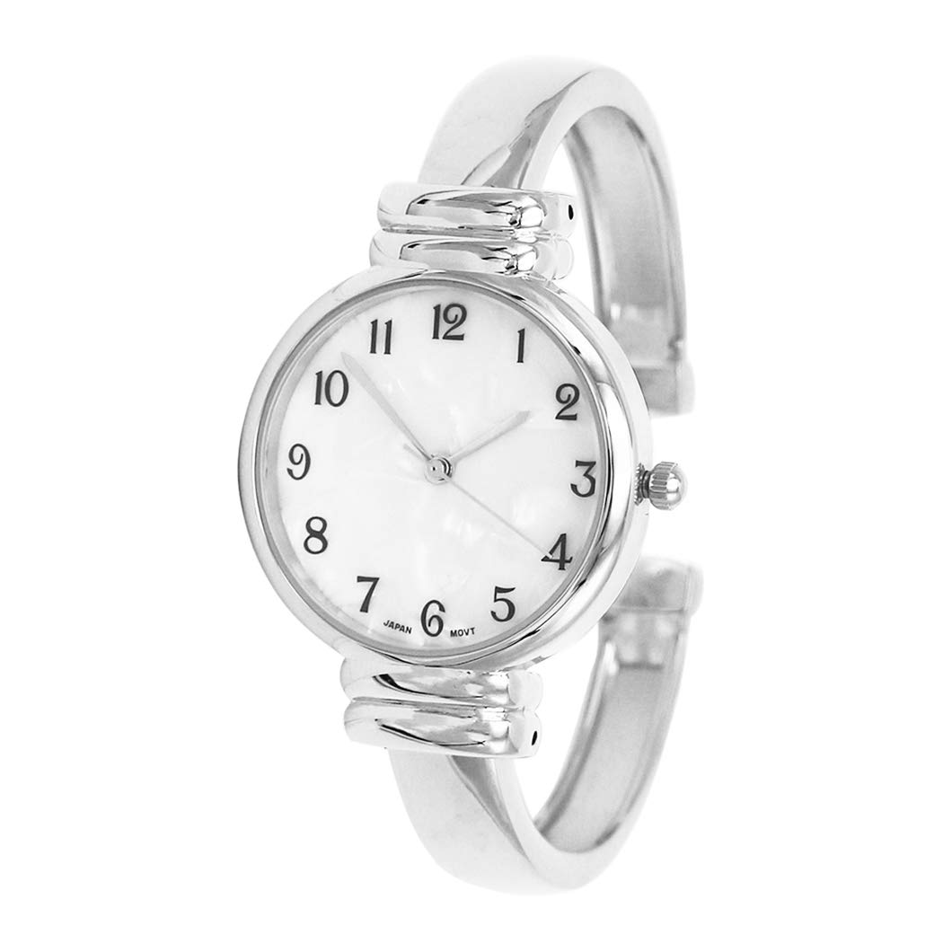 Rosemarie & Jubalees Women's Elegant Mother of Pearl Metal Hinged Cuff Bracelet Watch