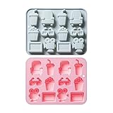 Hsyomgcs Juego de moldes de silicona con temática de película, rosa y gris, bandejas para hacer hielo y chocolate con taza de bebida, sillón, vasos 3D, formas de cámara, 12,5 x 12 cm, 2 unidades