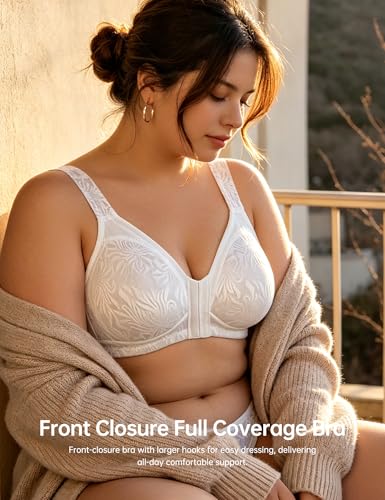 Image of Wingslove Women's Front Closure Minimizer Bra Full Coverage Wirefree Comfort Plus Size Racerback Jacquard Non Padded
